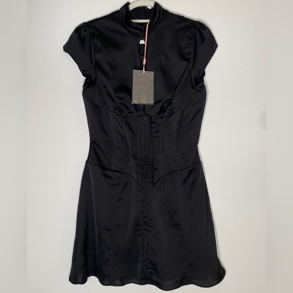 Black Satin Dress / House of CB / New with Tag 🏷️ & Original Box / MEDIUM - Picture 2 of 13
